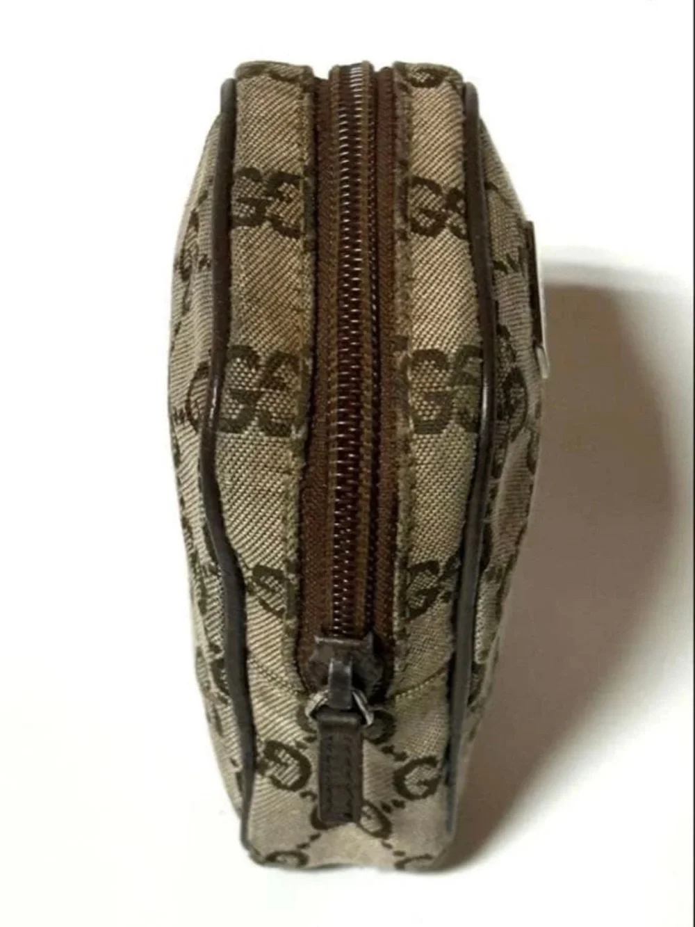 Gucci Brown Beige GG Monogram Cosmetic Pouch